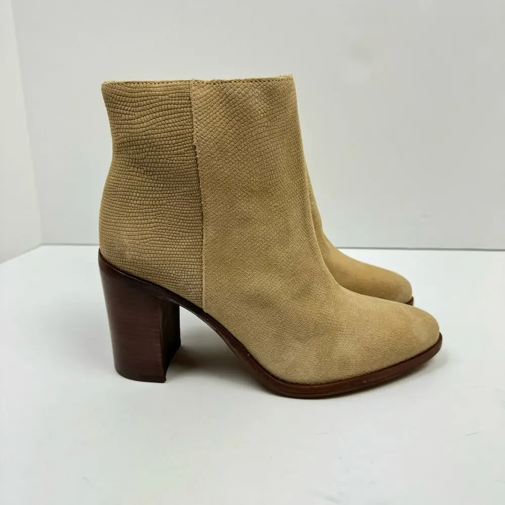 NEW Vince Camuto Paitrilla Tan Suede Snake Skin Print Zip Up Bootie Ankle Boots